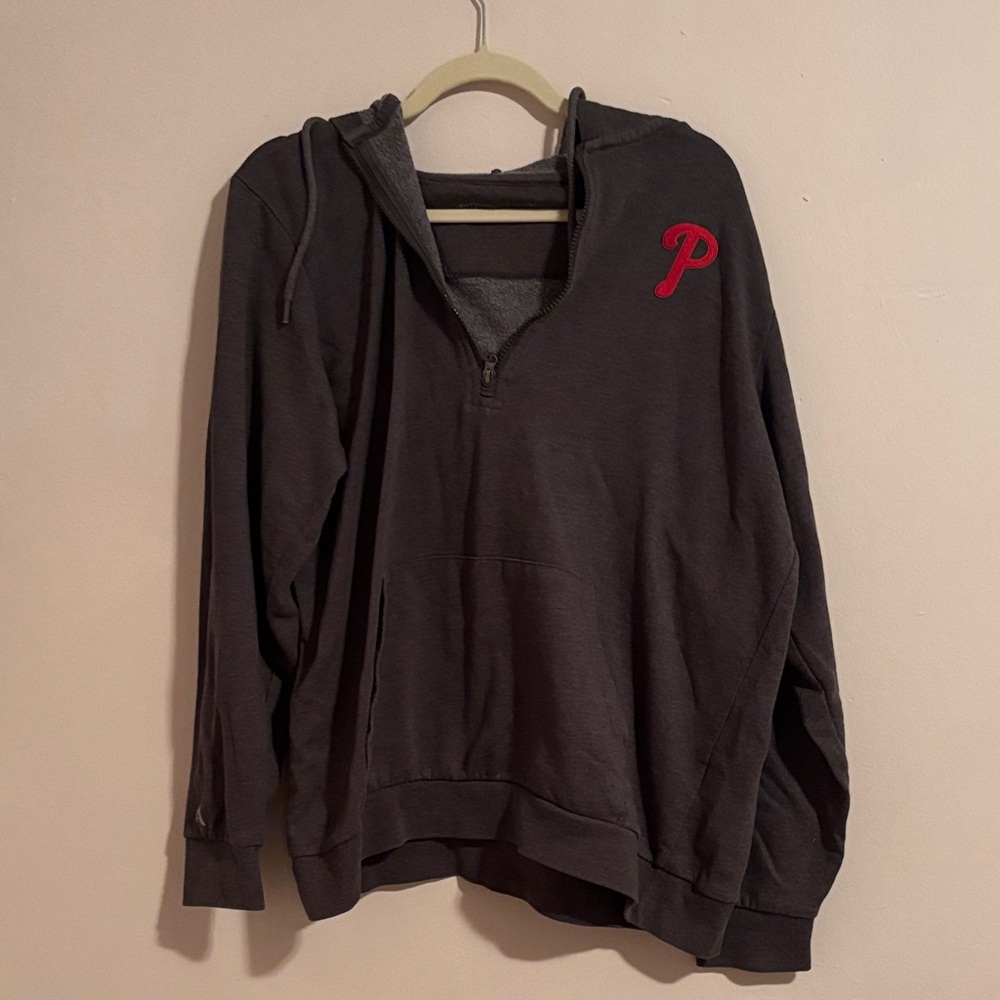 Antigua Charcoal Zip-Up Sweater with Phillies Embroidered Logo